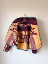 Load image into Gallery viewer, One-of-a-Kind: Plum and Tan Floral Ukrainian Blanket Hooded Flora Jacket (S)