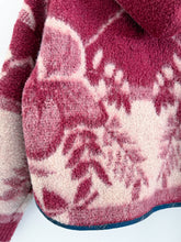 Load image into Gallery viewer, One-of-a-Kind: Burgundy and Cream Leaves Ukrainian Blanket Hooded Flora Jacket (S)