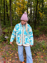 Load image into Gallery viewer, One-of-a-Kind: Ukrainian Blue Floral Wool Blanket Flora Jacket (L)