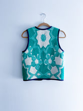 Load image into Gallery viewer, One-of-a-Kind: Colorblock Floral Wool Blanket Snap Front Vest (XS)