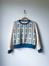 Load image into Gallery viewer, One-of-a-Kind: Peachy Pink and Blue Coverlet French Terry Pullover (L)