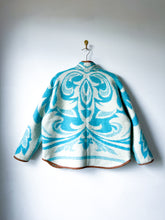 Load image into Gallery viewer, One-of-a-Kind: Ukrainian Blue Floral Wool Blanket Flora Jacket (L)