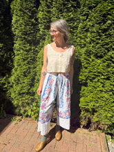 Load image into Gallery viewer, One-of-a-Kind: Vintage Pink and Blue Floral Tablecloth Easy Pant (M)