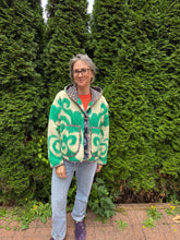 Load image into Gallery viewer, One-of-a-Kind: Green Floral Ukrainian Blanket Flora Jacket (M)