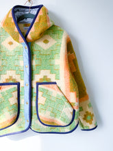 Load image into Gallery viewer, One-of-a-Kind: Geometric Floral Ukrainian Blanket Hooded Flora Jacket (M)