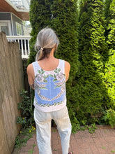 Load image into Gallery viewer, One-of-a-Kind: Hollyhock Vintage Tablecloth Pearl Snap Tank (S)