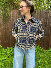 Load image into Gallery viewer, One-of-a-Kind: Overshot Coverlet Cropped Coat (navy/cream)
