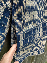 Load image into Gallery viewer, One-of-a-Kind: Overshot Coverlet Chore Coat (navy/cream)