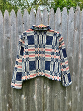 Load image into Gallery viewer, One-of-a-Kind: Overshot Coverlet Cropped Coat (navy/cream/pink)