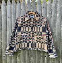Load image into Gallery viewer, One-of-a-Kind: Overshot Coverlet Cropped Coat (navy/cream/lavender)