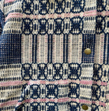 Load image into Gallery viewer, One-of-a-Kind: Overshot Coverlet Cropped Coat (navy/cream/lavender)