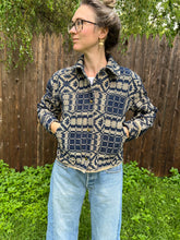 Load image into Gallery viewer, One-of-a-Kind: Overshot Coverlet Cropped Coat (navy/cream)