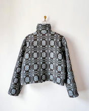 Load image into Gallery viewer, One-of-a-Kind: Overshot Coverlet Cropped Coat (black and blue)