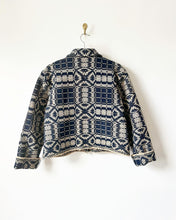 Load image into Gallery viewer, One-of-a-Kind: Overshot Coverlet Cropped Coat (navy/cream)