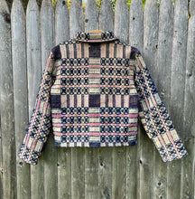 Load image into Gallery viewer, One-of-a-Kind: Overshot Coverlet Cropped Coat (navy/cream/lavender)
