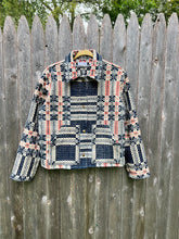 Load image into Gallery viewer, One-of-a-Kind: Overshot Coverlet Cropped Coat (navy/cream/pink)