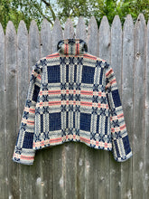 Load image into Gallery viewer, One-of-a-Kind: Overshot Coverlet Cropped Coat (navy/cream/pink)
