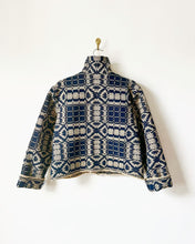 Load image into Gallery viewer, One-of-a-Kind: Overshot Coverlet Cropped Coat (navy/cream)