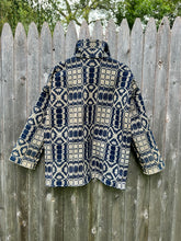 Load image into Gallery viewer, One-of-a-Kind: Overshot Coverlet Chore Coat (navy/cream)