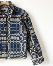 Load image into Gallery viewer, One-of-a-Kind: Overshot Coverlet Cropped Coat (navy/cream)