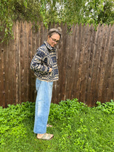 Load image into Gallery viewer, One-of-a-Kind: Overshot Coverlet Cropped Coat (navy/cream)