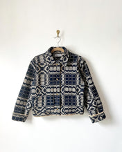 Load image into Gallery viewer, One-of-a-Kind: Overshot Coverlet Cropped Coat (navy/cream)
