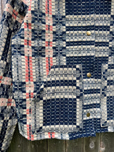 Load image into Gallery viewer, One-of-a-Kind: Overshot Coverlet Cropped Coat (navy/cream/pink)