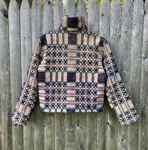 Load image into Gallery viewer, One-of-a-Kind: Overshot Coverlet Cropped Coat (navy/cream/lavender)