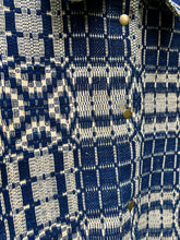 Load image into Gallery viewer, One-of-a-Kind: Overshot Coverlet Chore Coat (navy/cream)