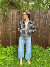 Load image into Gallery viewer, One-of-a-Kind: Overshot Coverlet Cropped Coat (navy/cream)