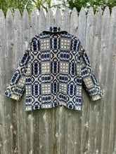 Load image into Gallery viewer, One-of-a-Kind: Overshot Coverlet Chore Coat (navy/cream)