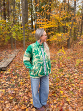Load image into Gallery viewer, One-of-a-Kind: Green Floral Ukrainian Blanket Flora Jacket (L)
