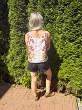Load image into Gallery viewer, One-of-a-Kind: Vintage Brown and Yellow Floral Tablecloth Pearl Snap Tank (M)
