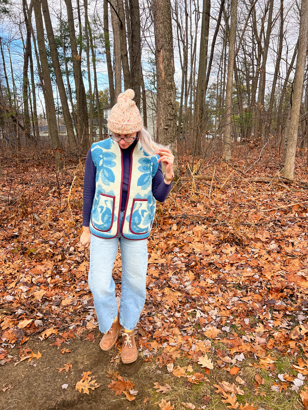 One-of-a-Kind: Ukrainian Blue Floral Wool Blanket Vest (L/XL)