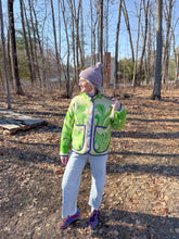 Load image into Gallery viewer, One-of-a-Kind: Bright Green Floral Ukrainian Blanket Flora Jacket (M)
