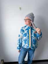 Load image into Gallery viewer, One-of-a-Kind: Blue Floral Wool Ukrainian Blanket Flora Jacket (M)
