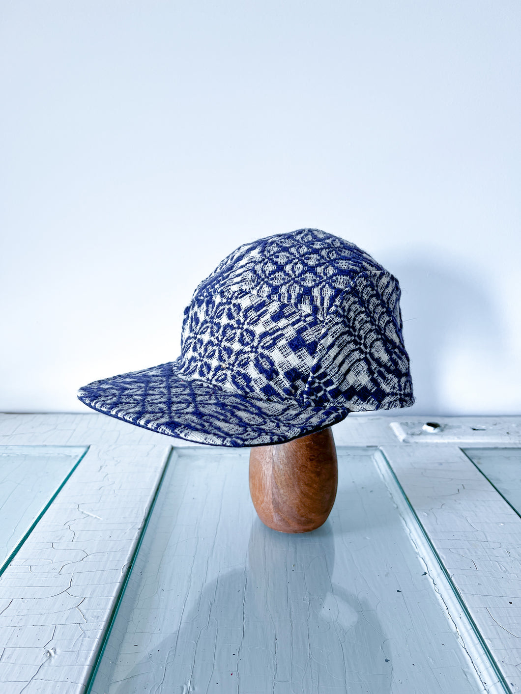 One-of-a-Kind: Indigo Violet Antique Coverlet 5 Panel Hat (Large)