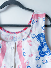 Load image into Gallery viewer, One-of-a-Kind: Vintage Blue Hollyhock Tablecloth Pearl Snap Tank (M)
