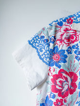 Load image into Gallery viewer, One-of-a-Kind: Aqua/Pink/Blue Floral Vintage Tablecloth Shaftsbury Shirt (S)
