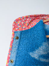 Load image into Gallery viewer, One-of-a-Kind: Blue Floral Ukrainian Blanket Flora Jacket (L)
