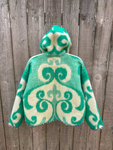 Load image into Gallery viewer, One-of-a-Kind: Green Floral Ukrainian Blanket Flora Jacket (M)
