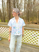Load image into Gallery viewer, One-of-a-Kind: Parisian Garden Vintage Tablecloth Shaftsbury Shirt (S)
