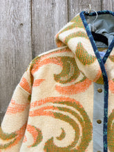 Load image into Gallery viewer, One-of-a-Kind: Orange and Green Floral Ukrainian Blanket Hooded Flora Jacket (L)
