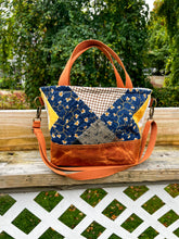 Load image into Gallery viewer, One-of-a-Kind: Yellow and Indigo Leaf Project Bag (with detachable strap)
