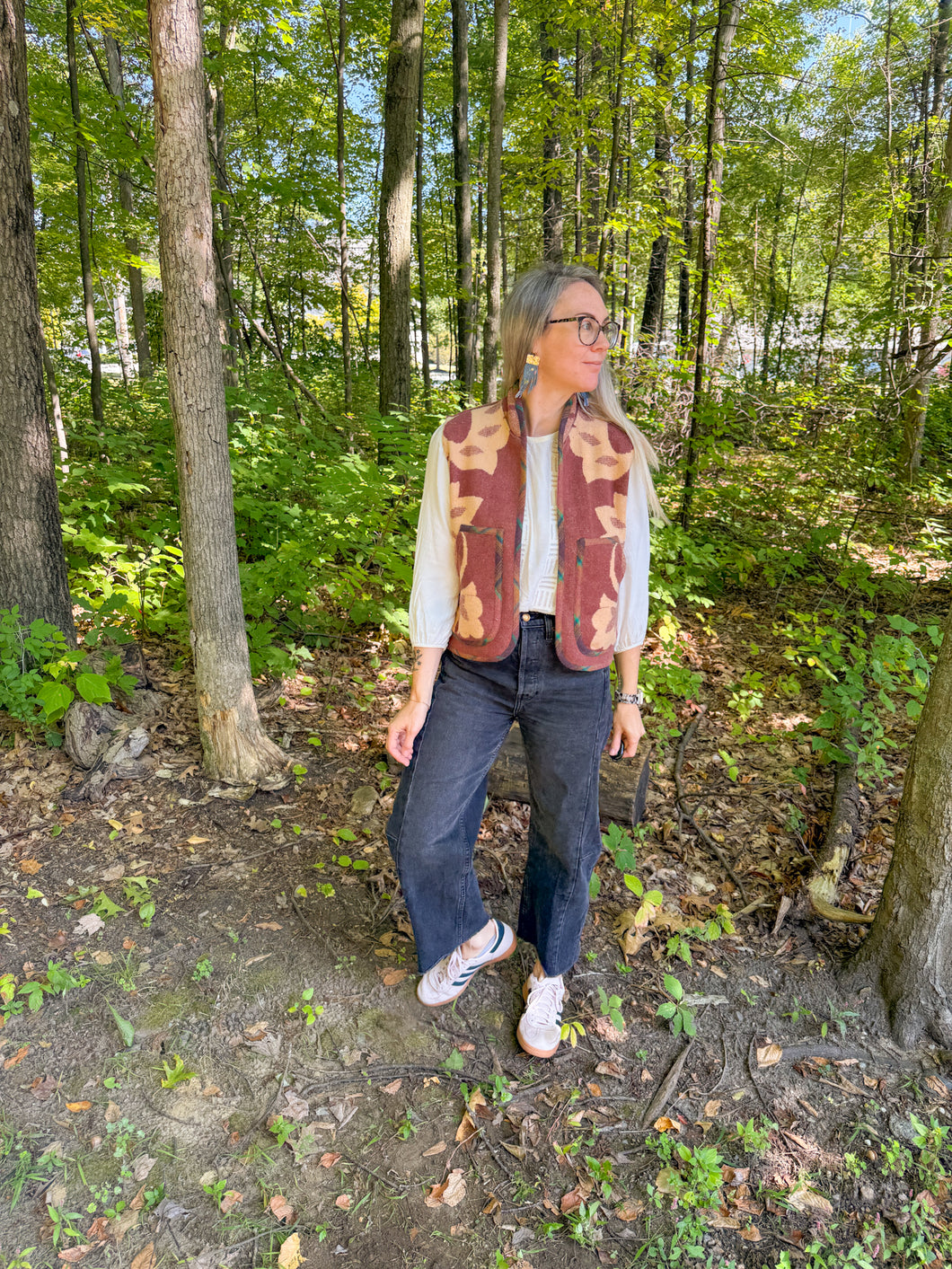 One-of-a-Kind: Brown and Tan Floral Vintage Blanket Vest (XS-M)