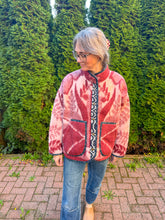 Load image into Gallery viewer, One-of-a-Kind: Cranberry Leaves Ukrainian Blanket Flora Jacket (L)
