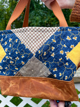 Load image into Gallery viewer, One-of-a-Kind: Yellow and Indigo Leaf Project Bag (with detachable strap)
