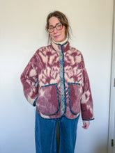 Load image into Gallery viewer, One-of-a-Kind: Burgundy and Cream Floral Ukrainian Blanket Flora Jacket (L)
