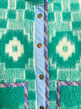 Load image into Gallery viewer, One-of-a-Kind: Green Geometric Ukrainian Blanket Flora Jacket (S)

