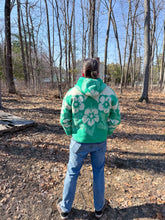 Load image into Gallery viewer, One-of-a-Kind: Green Floral Ukrainian Blanket Hooded Flora Jacket (L)
